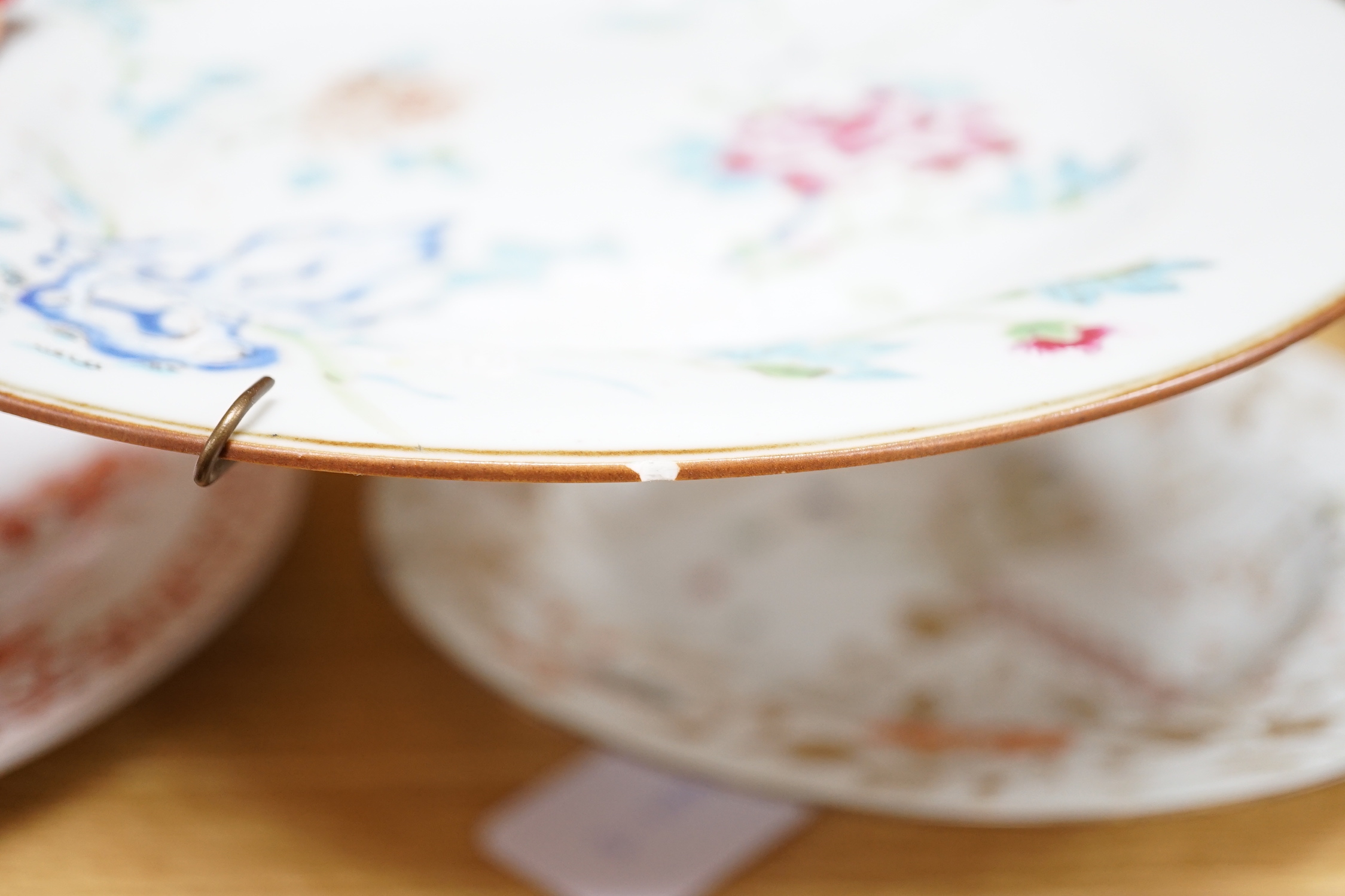 Three 18th Chinese export porcelain plates, 23cm and another plate U